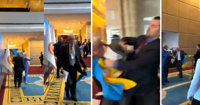 Ukraine MP chased and beat up the Russian representative who had defrauded the national flag